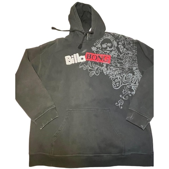 Billabong Mens xxl Black Skull Graphic Hoodie Sweatshirt Hooded Pullover Y2K
